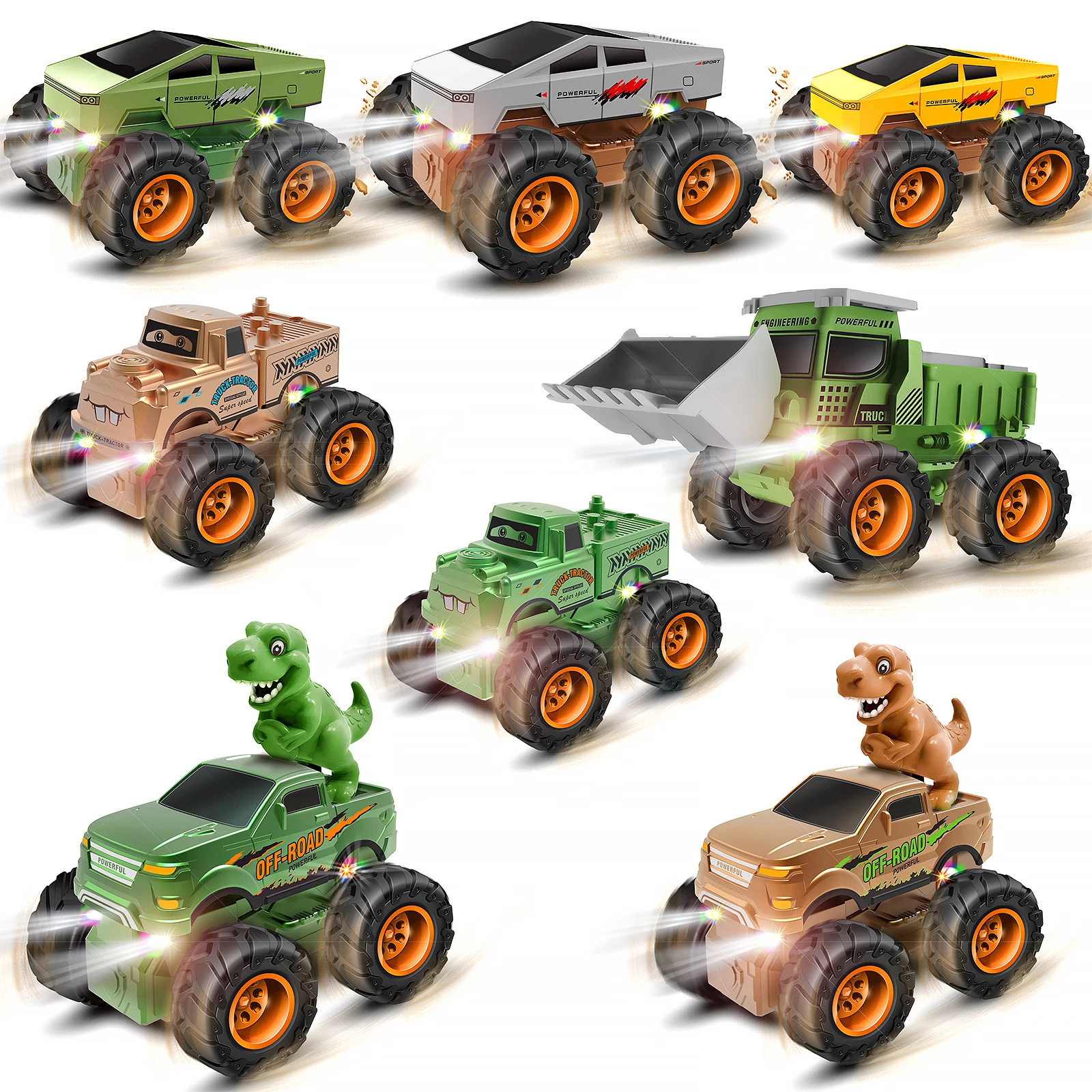 LED照明付きプルバックトラックおもちゃ ディノフィギュア T-レックス恐竜をテーマにした車の輸送トラック 男の子用 幼児教育ゲーム