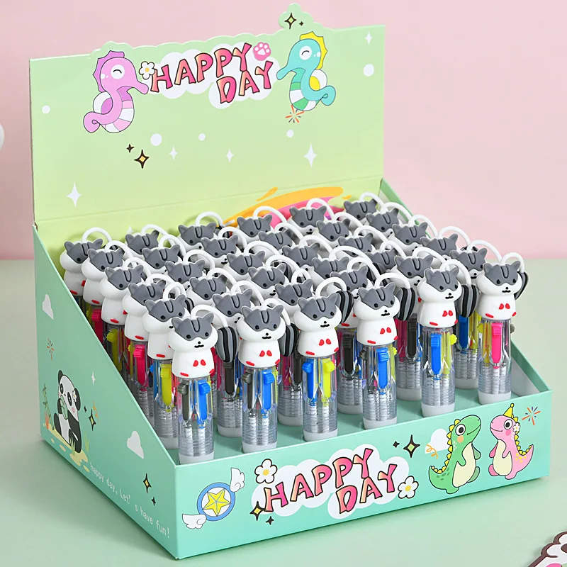 1-10 Pcs Cute Hamster 4 Color Ballpoint Pen, Mini Multicolor Pens for School Supplies Student Prize Gifts