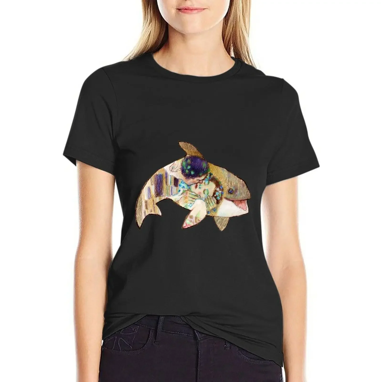 

The Kiss on a Whale T-Shirt lady clothes aesthetic clothes blanks cute clothes black t shirts for Women