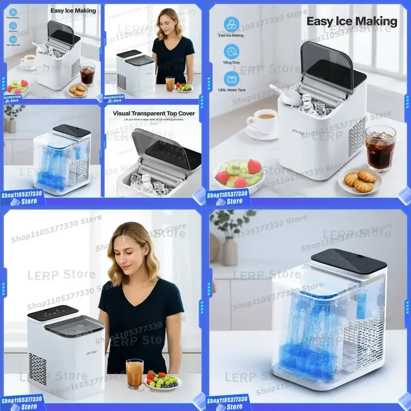 Ice Maker Machine for Home Vertical Transparent Square Cube Block Ice Maker Electric Plastic Housing