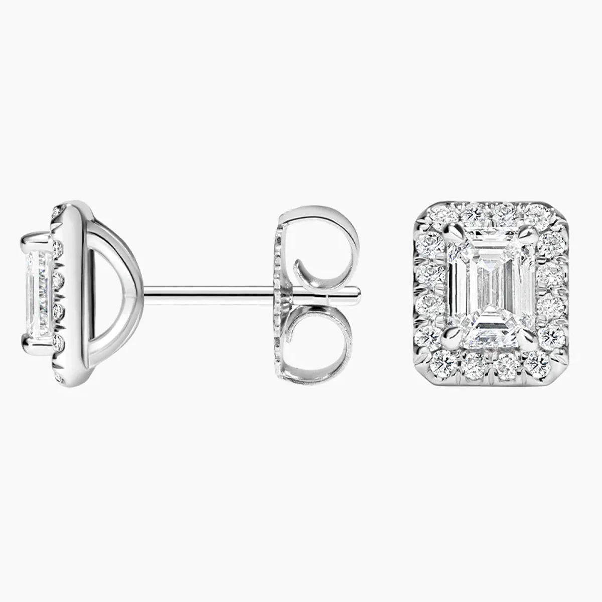 Halo Style Lab Diamond Earrings IGI Certified Emerald Cut Lab Created Diamond Stud Earrings 9K/14K/19K Solid Gold Earrings