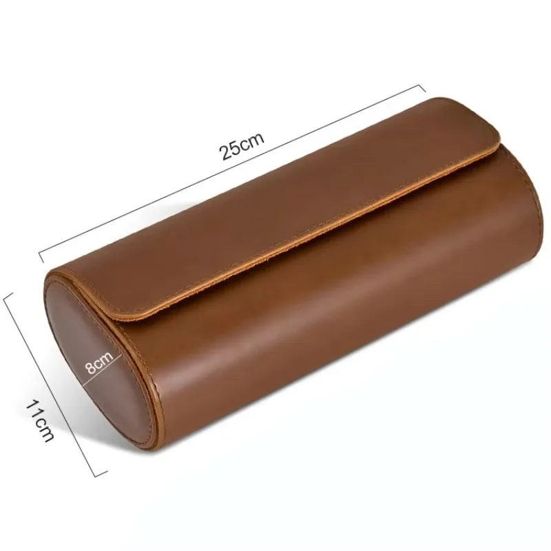 PU leather watch roller case storage case, men's fashion storage travel box, with detachable pillow, 3 rolls