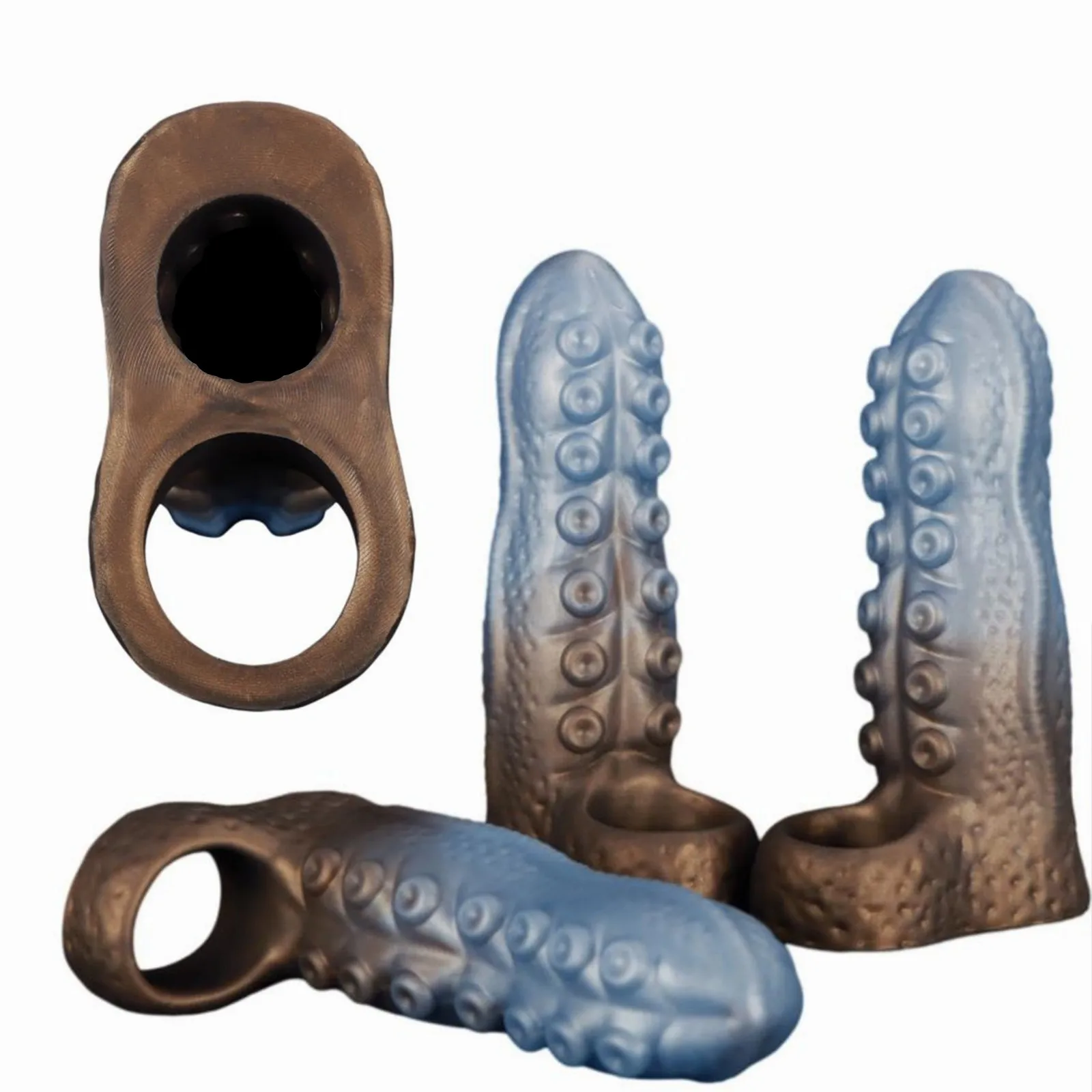Hollow Penis Sleeves Tentacle Reusable Condoms Silicone Realistic Penis Extender Enlargement Delayed Ejaculation BDSM Scock ring