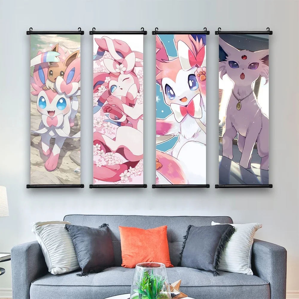 Pokemon Japanese Anime Pikachu Eevee Peripheral Hanging Scrolls Poster Modern Room Decoration Charizard Canvas Painting Wall