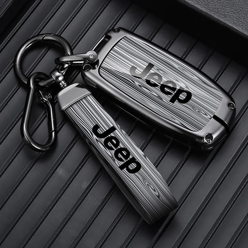 Zinc Alloy Wood Grain Car Key Case For Jeep Grand Cherokee WK2 KL Wrangler Renegade JK Commander Compass 2018 2022 Accessories