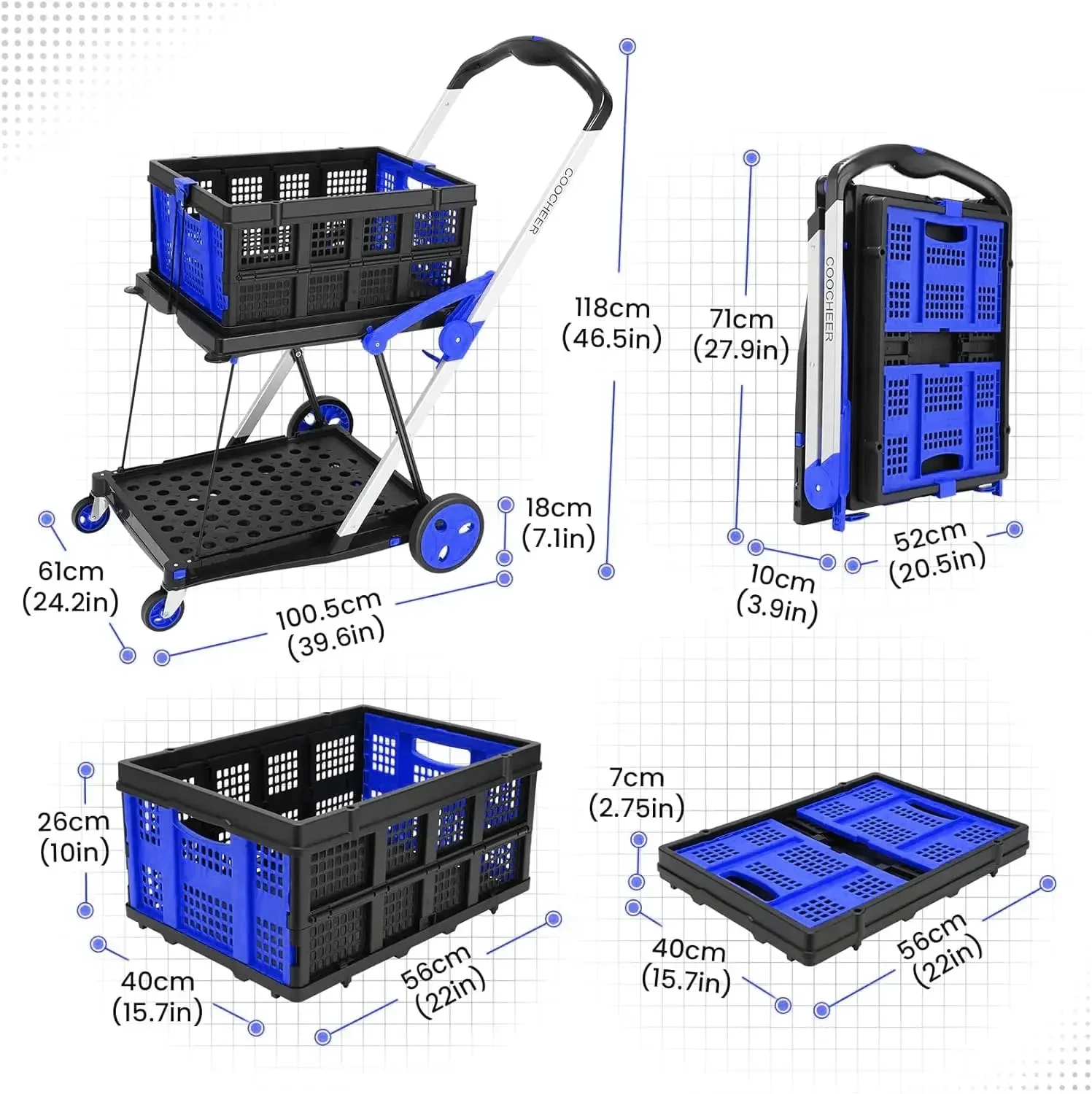 Use Functional Collapsible Carts, Shopping Cart with Storage Crate, Mobile Folding Trolley, Portable Folding Cart, Shopping Cart