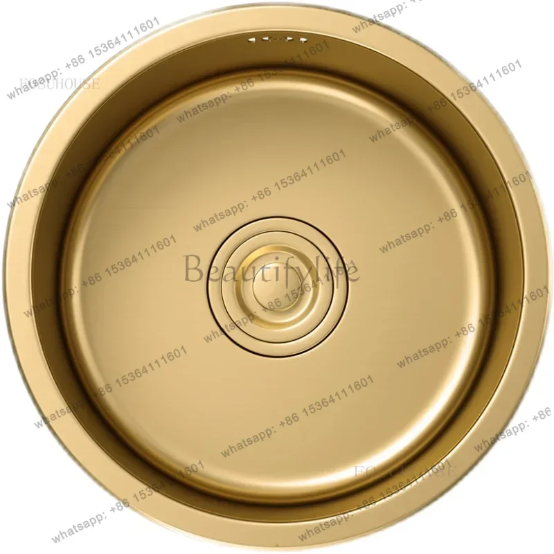 PG Golden Nano Round Sink Island Bar Counter Single Slot Stainless Steel Kitchen Sinks Handmade Vegetable Wash Basin r