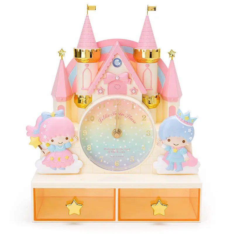 Special Sanrio Version Little Twin Stars Cinnamoroll Drawer Clock Sitting Table Clock Dream Castle Shape Desktop Ornamental