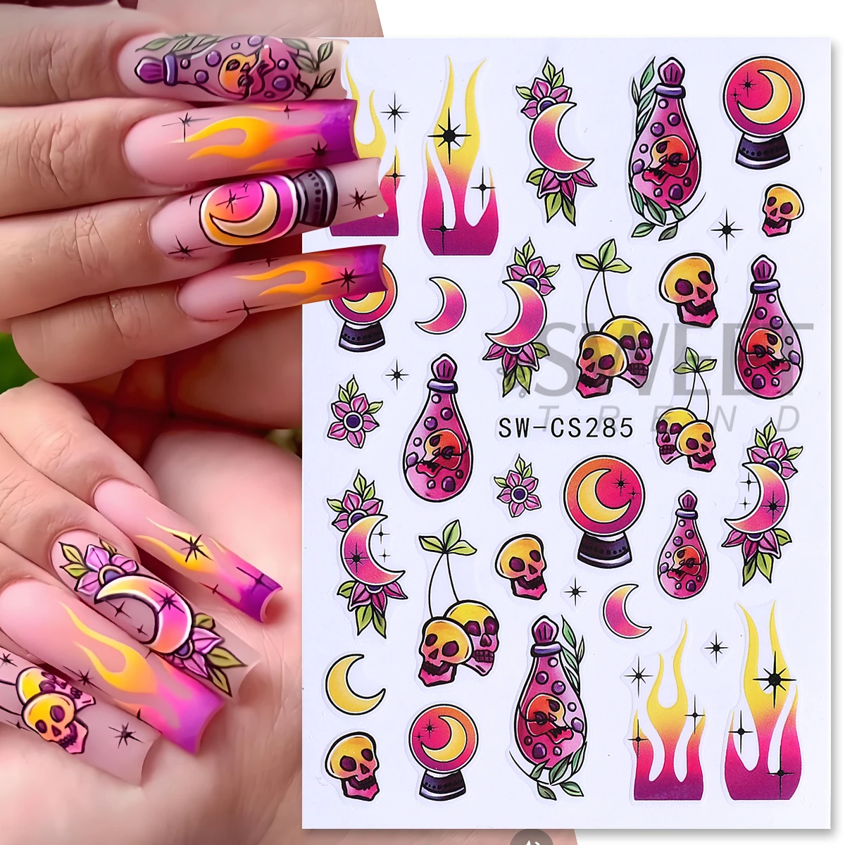 6 قطعة سلسلة كارتون الهالوين مسمار الفن ملصقات مخيف اليقطين العنكبوت ويب النار عنصر فرنسي لتقوم بها بنفسك لاصق الشارات مانيكير ديكور #4