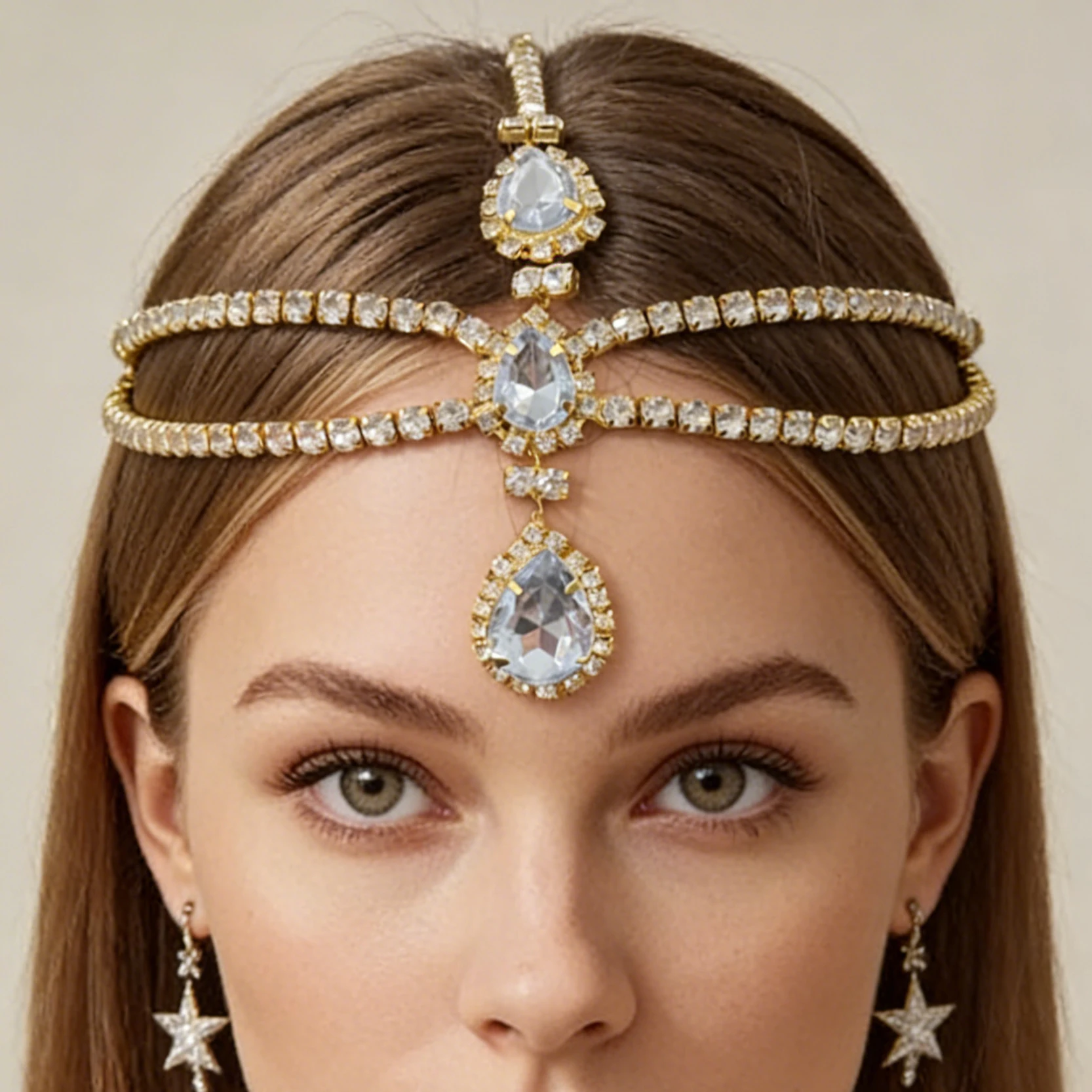 Rhinestone Forehead Headband Hair Accessories for Women Hair Clip Hair Ornament Tiara Frontlet Indian Bohemia Hair Jewelry