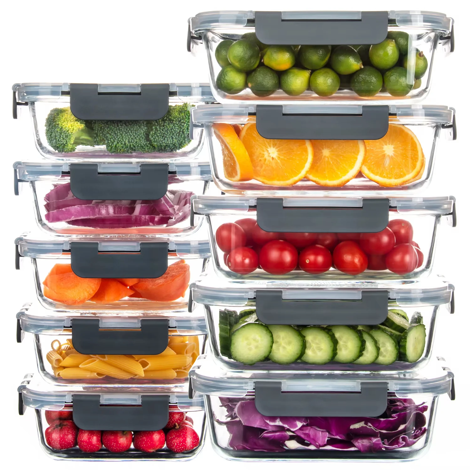 [10-Pack] Glass Meal Prep Containers with Lids Food  Containers with Snap Locking Lids, Microwave, Freezer and Dishwasher