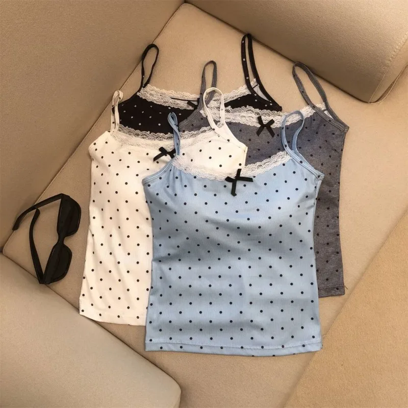 2026 Summer Polka Dot Cami Top Sexy Pure Desire Backless Sleeveless Slim Vest Inner Outer Wear Trendy Women Daily Tops