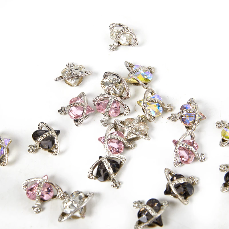 5pcs Crooked Tilted Heart Satellite Crystal Alloy Rhinestones Jewelry Nail Art Decorations Nails Accessories Charms Supplies