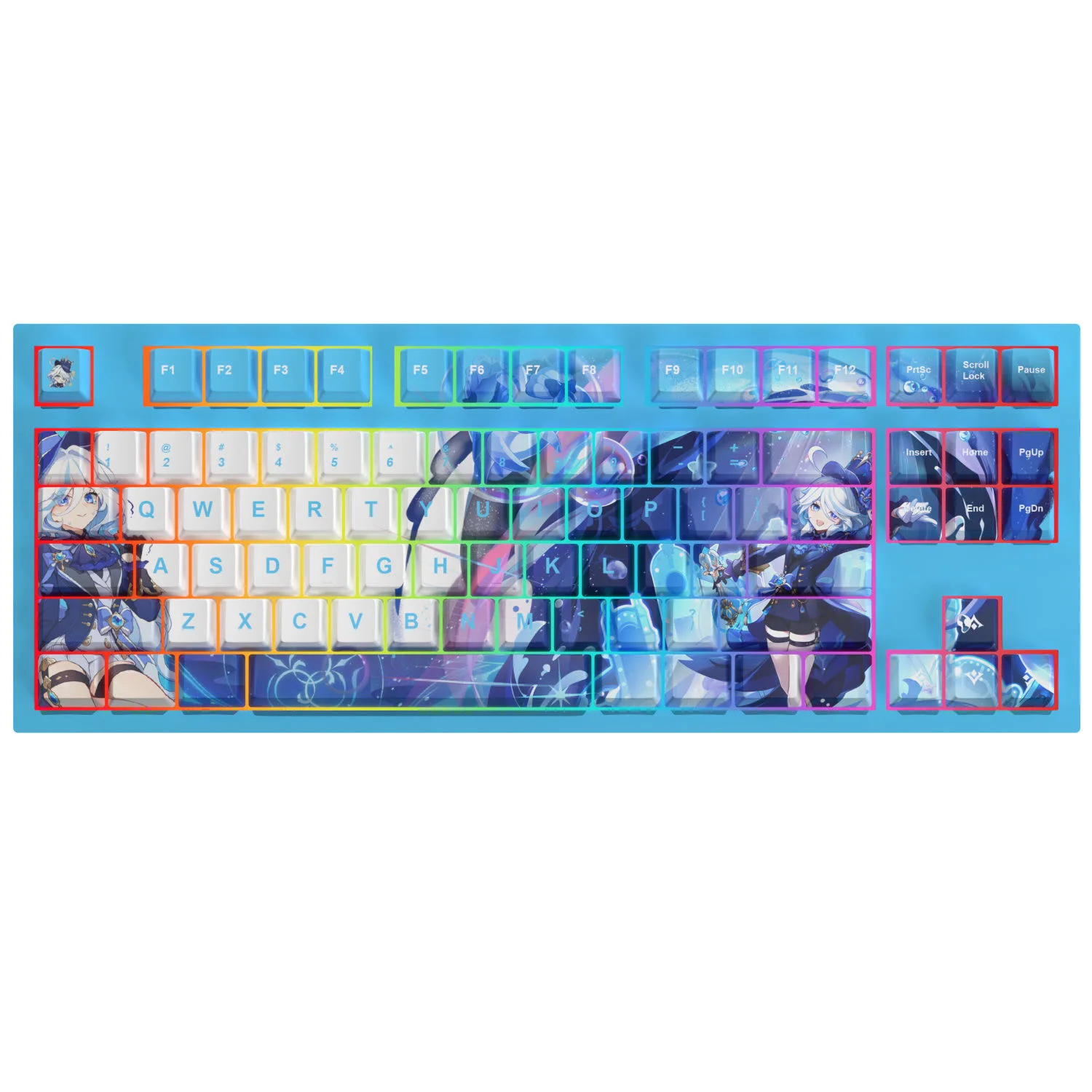 Genshin Impact Keycaps Anime 125 Key Furina Key Cover PBT DYE SUB Cherry MX Cross Axis Switch Keycap for Mechanical Keyboard