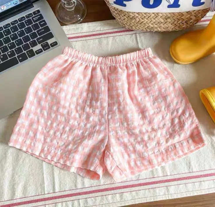 Summer Sports Shorts Outer Wear Girls Children Plaid Shorts Boys Versatile Beach Shorts 2024 Toddler Casual Fashion Plaid Shorts