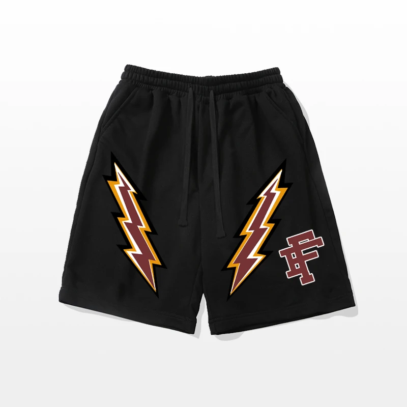 

Large street hip-hop lightning print drawstring sports shorts men's autumn loose basketball five quarter pants