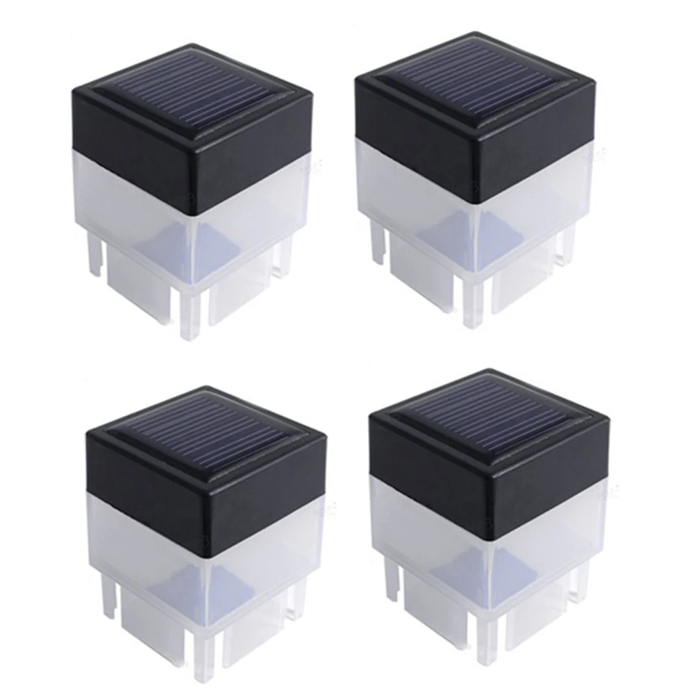 Solar Outdoor LED Post Lights 4 Pack Solar Powered Column Lamps for Gardens Patios Weather Resistant ABS Material