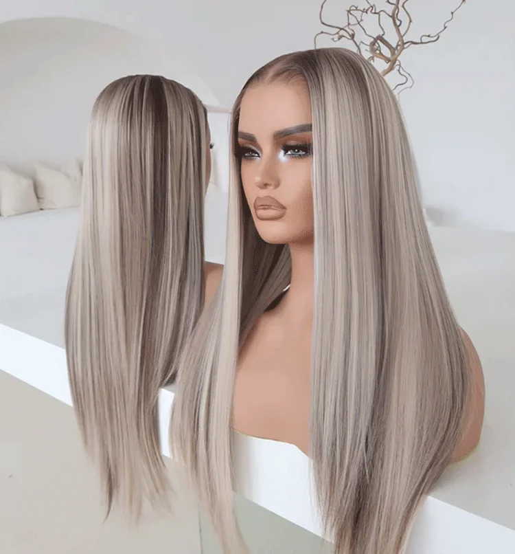 

Straight Long Platinum Blonde Wigs Rooted Bark Wigs Long Wig Women Synthetic Wigs Long Straight Wig Wavy Curly Hair Naturel Wig