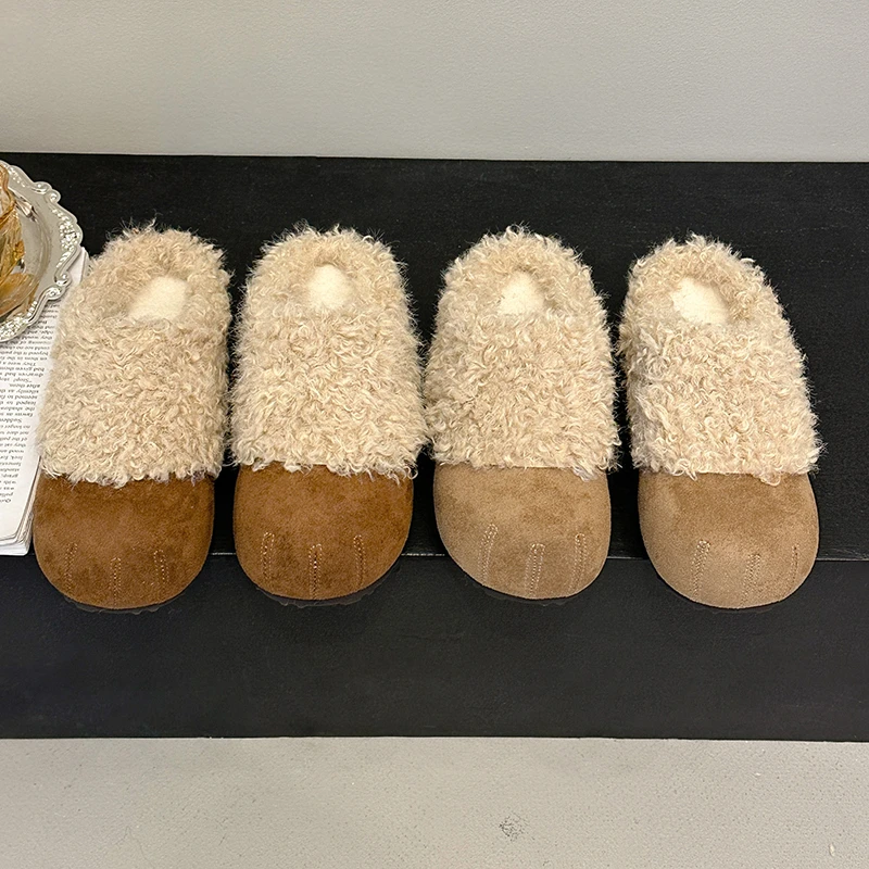 Zapatillas mullidas de suela gruesa y cálidas con forro polar para mujer, ropa de invierno para exteriores, nuevas zapatillas de algodón antideslizantes que aumentan la altura, 2026