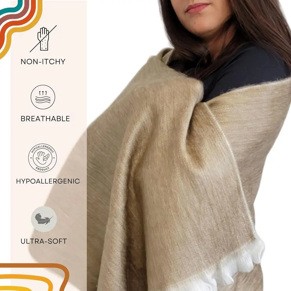 Luxurious Soft Alpaca Blend Shawl, White Pashmina for Weddings