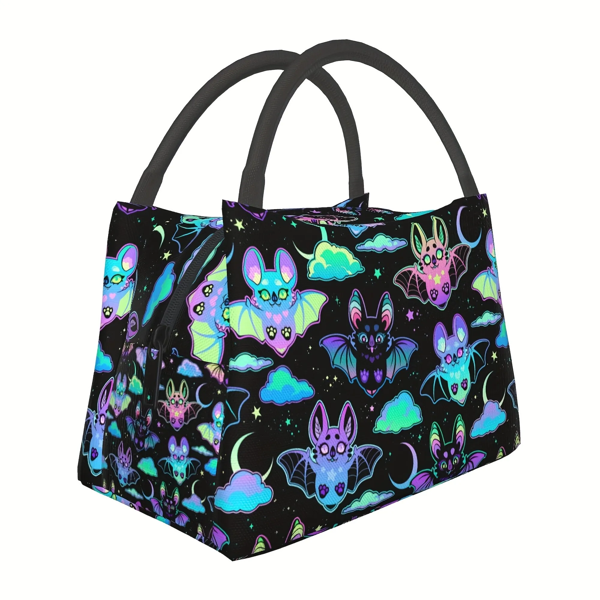 Cute Kawaii Bat Cloud Print Insulated Lunch Bag Reusable Cooler Tote for Office