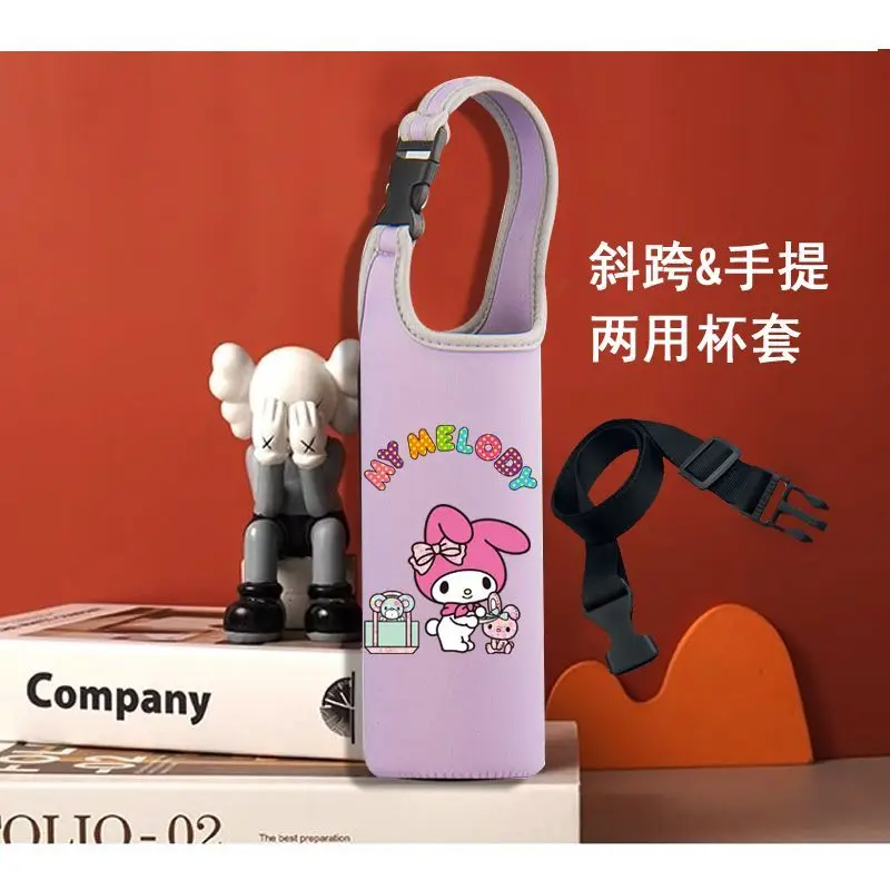 

Новый аниме Sanrio, милый мультфильм Kuromi My Melody, фиолетовый рукав для чашки, инновационный портативный термос через плечо двойного назначения, рукав для чашки, подарок