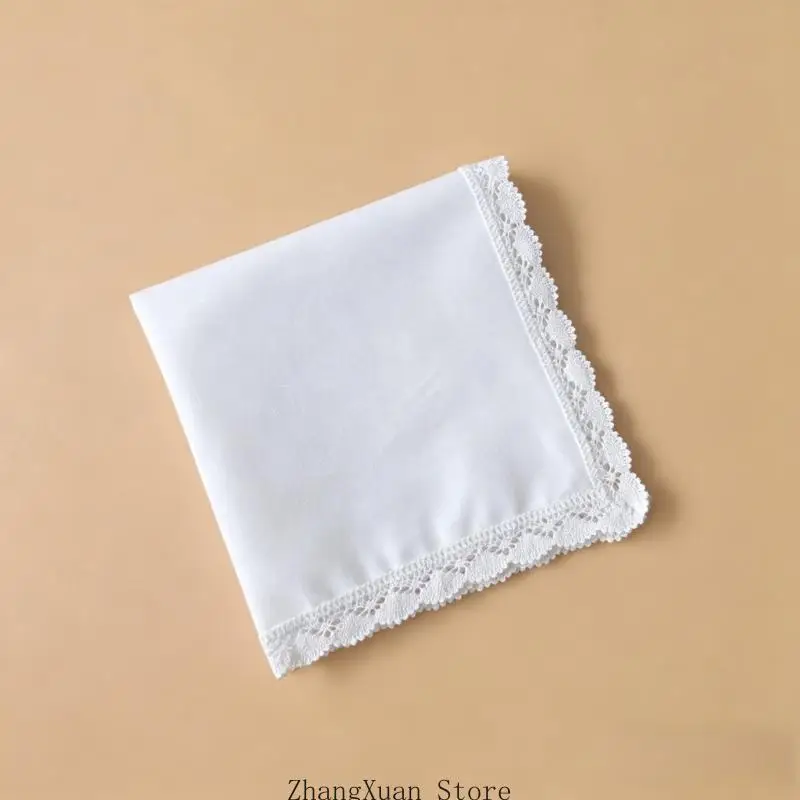 Weißes Taschentuch-Set aus Baumwolle mit Spitzenbesatz, gewelltes Stoff-Hochzeits-Brauttaschentuch zum Tragen, DIY-Stickhandtuch – Detail 7