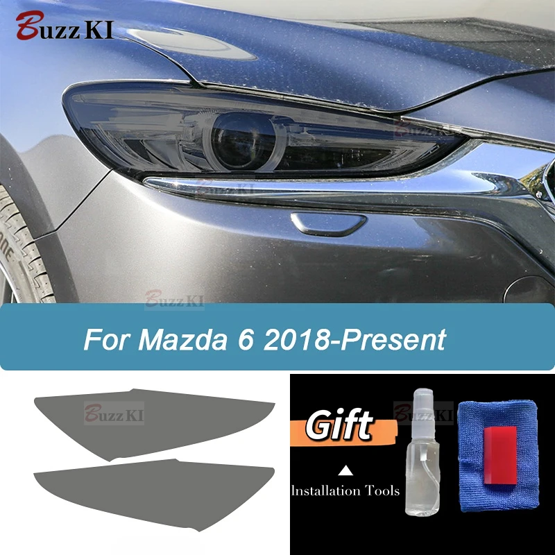 2 Pcs Car Headlight Protective Film Smoked Black Tint Wrap Vinyl Transparent TPU Sticker For Mazda 6 Atenza 2019 2020 2021