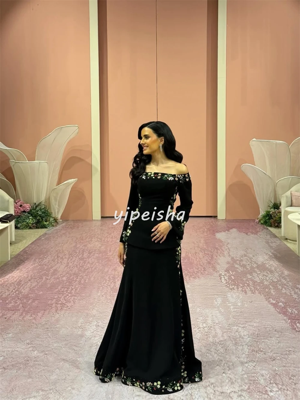 Customized Modern Style Classic Women Off-the-shoulder Handmade Flower Evening Dresses Elegant Saudi Arabia Ruched Party Dress image 2