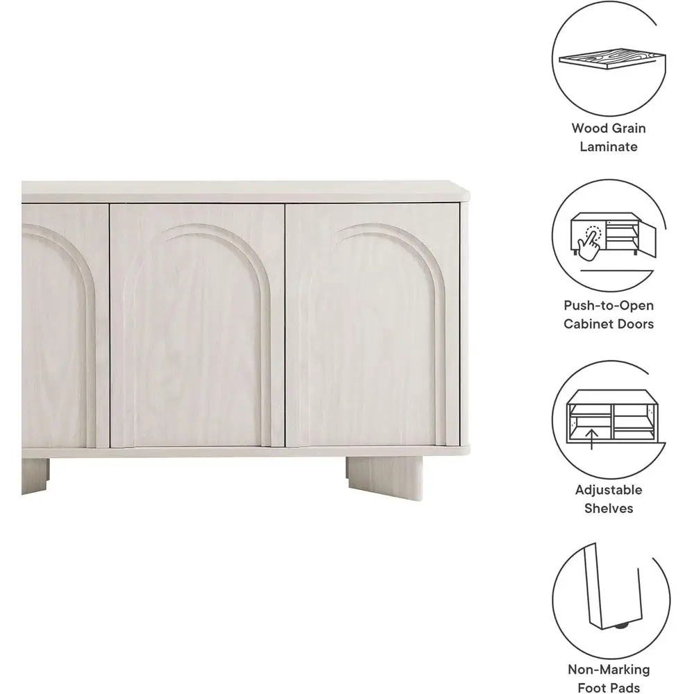 خزانة جانبية ذات 55 باب مقوسة باللون الأبيض - بوفيه بثلاثة أبواب للتلفزيونات، وخزانة مميزة، والمطبخ، وغرفة المعيشة، والممر