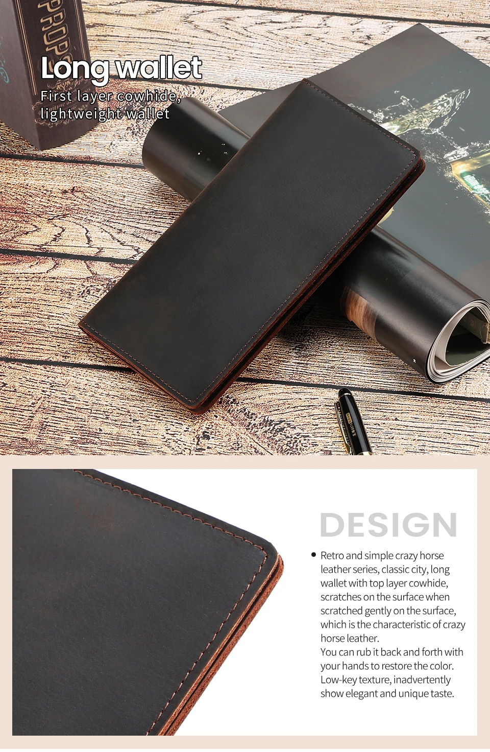 Joyir Echt leder Brieftasche Männer Leder lange Brieftasche Clutch Tasche Vintage männliche Geldbörse für Scheck heft Kreditkarten minimalist ische Geldbörsen – Detail 1