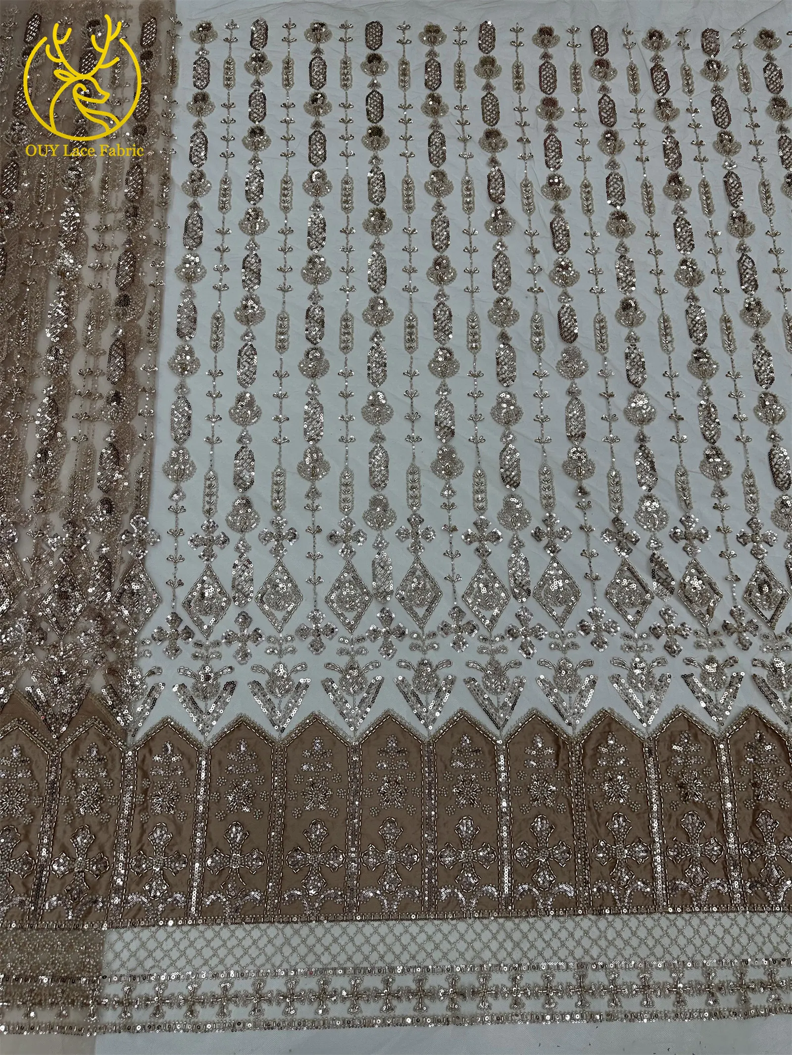 Luxuriöser französischer Pailletten-Spitzenstoff 2026 – Hochwertiger afrikanischer Perlen-Spitzenstoff, nigerianischer bestickter Stoff für Partykleider, 5 Yards – Detail 17