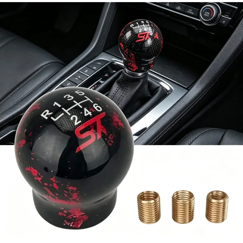 Carbon Fiber Pattern Round Ball Gear Shift Knob 6 Speed Manual Shifter Handle Universal Thread Adapter Interior Accessories Gift