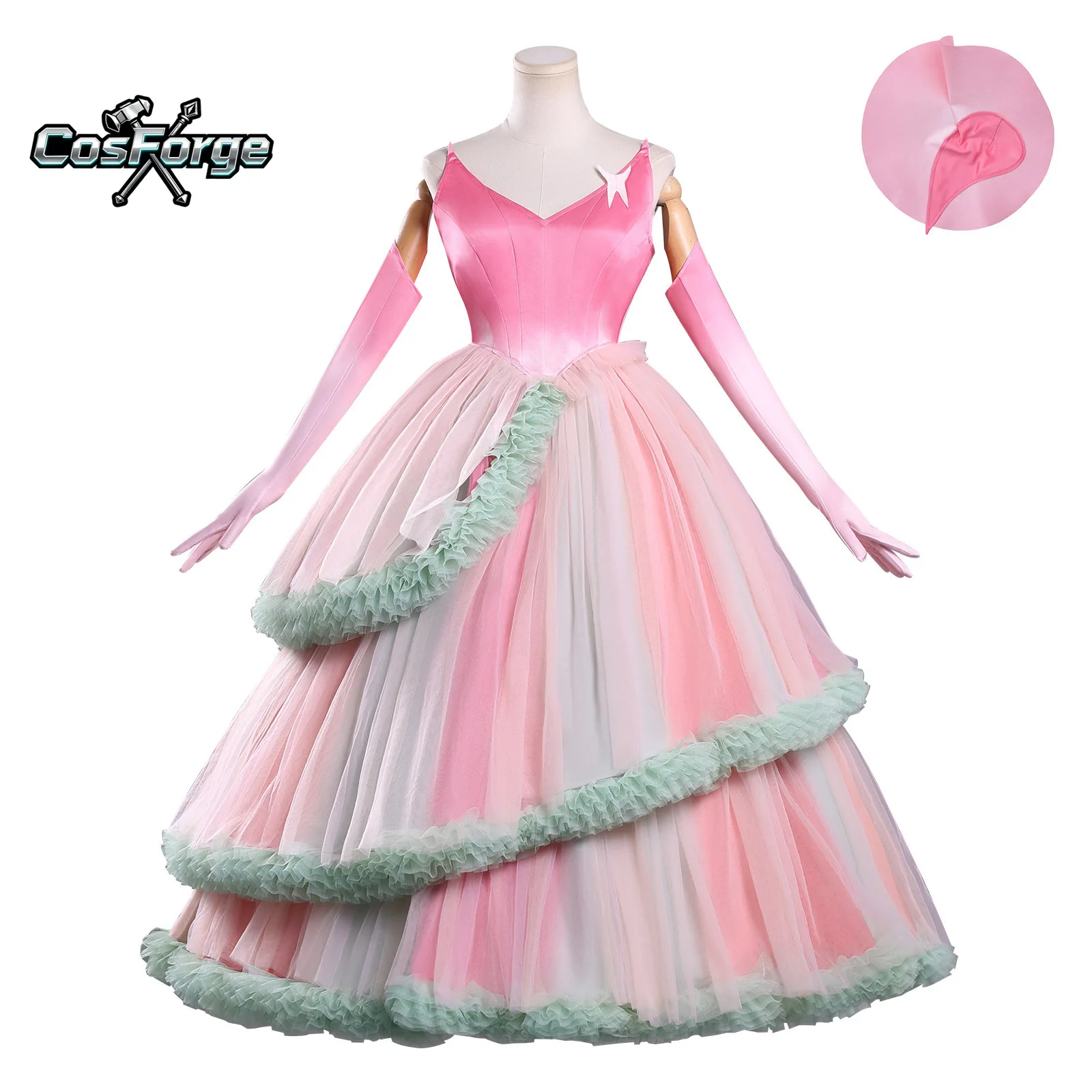 

MovieWicked Glinda Cosplay Costume Witch Women Colorful Pink Princess Dress Wedding Uniform Masquerade Carnival Outfit Clothes