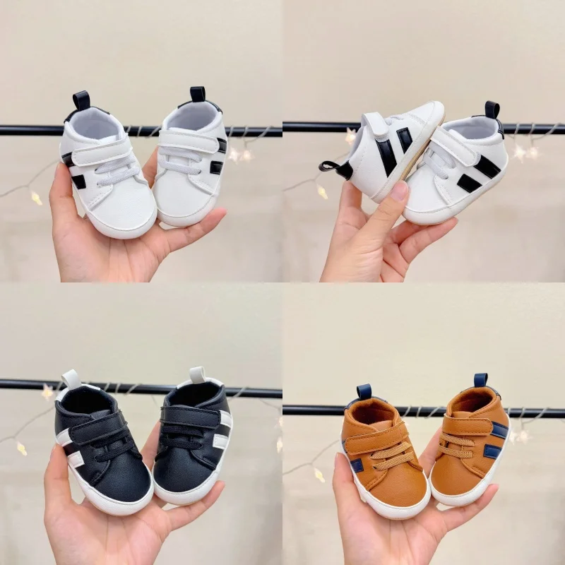 Spring and Autumn Style White Shoes 0-1 Year Old Casual Sports Shoes Soft Soled Baby Walking Shoes Striped Baby Walking Shoes