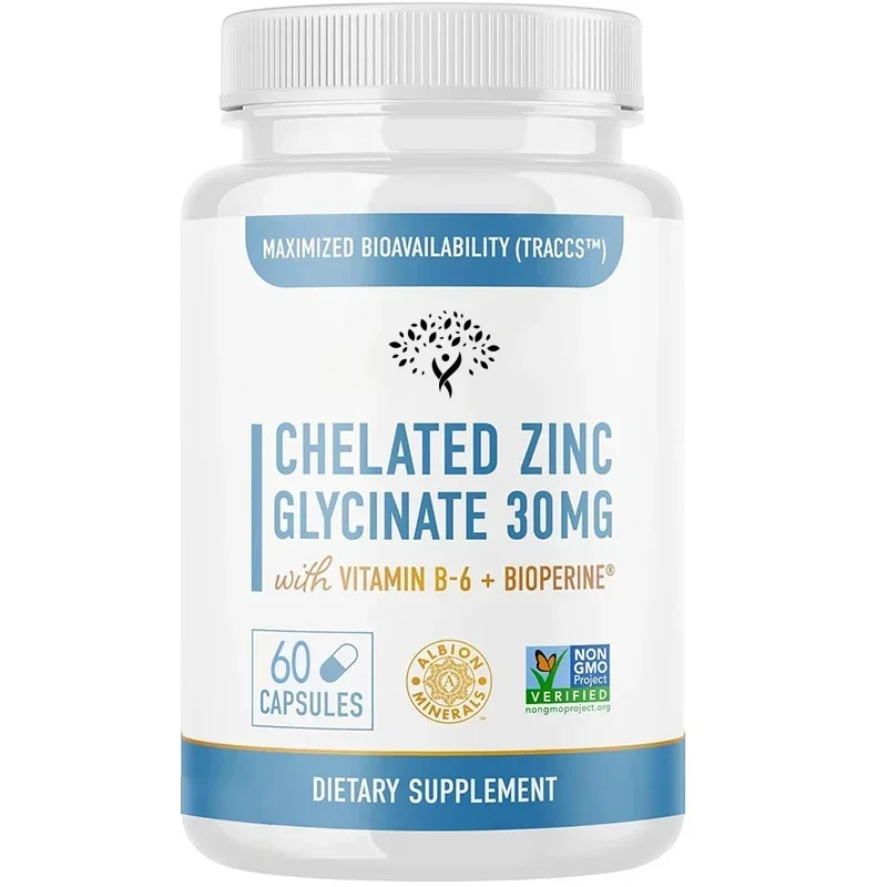 

Chelated Zinc Supplements-Zinc Glycinate || Vitamin B6, And Bioperine ，Zinc Glycinate|| Non Gmo, Gluten Free -60 Capsules