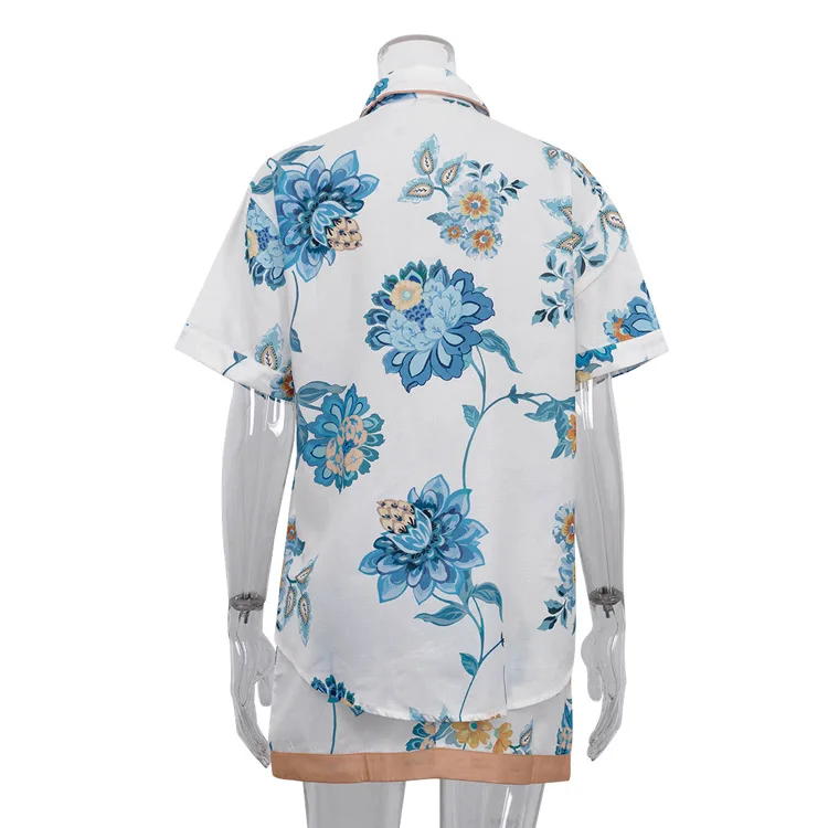 طقم تنورة مكون من قطعتين قميص عتيق بأكمام قصيرة مع تنورة قصيرة عالية الخصر طقم ملابس خروج فضفاضة مطبوعة للنساء طقم مكون من قطعتين #6