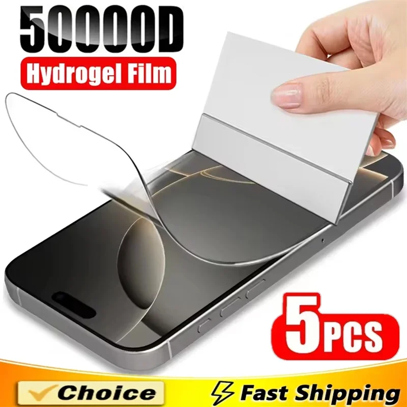 

5Pcs Full Cover Hydrogel Film For iPhone 16 14 13 12 11 15 Pro Max Screen Protector For iPhone 17 PRO XR X XS 16 Plus Not Glass