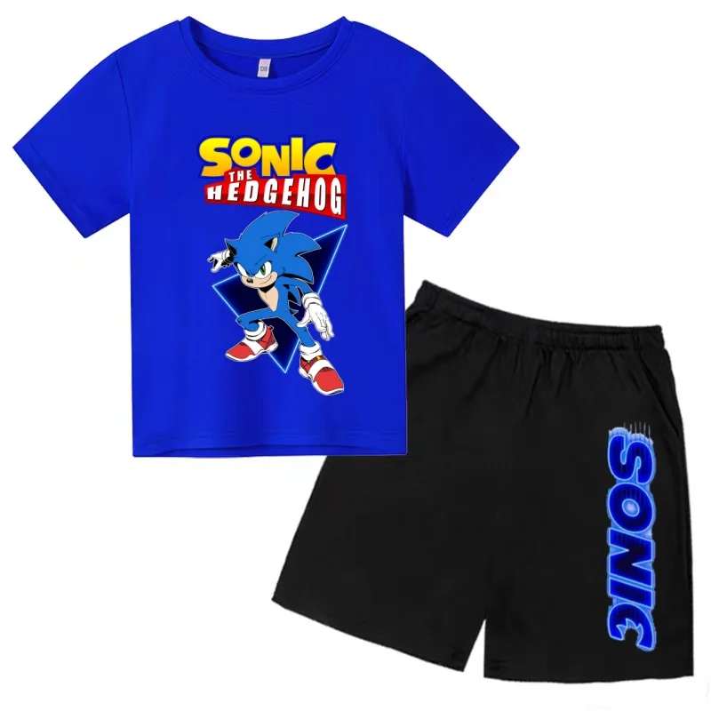 

Kids Fashion Blue T-shirt 3-12Years Cool Summer Anime New Supersonic Boys Girls Toddler Short-sleeved+Shorts Casual Sports Set