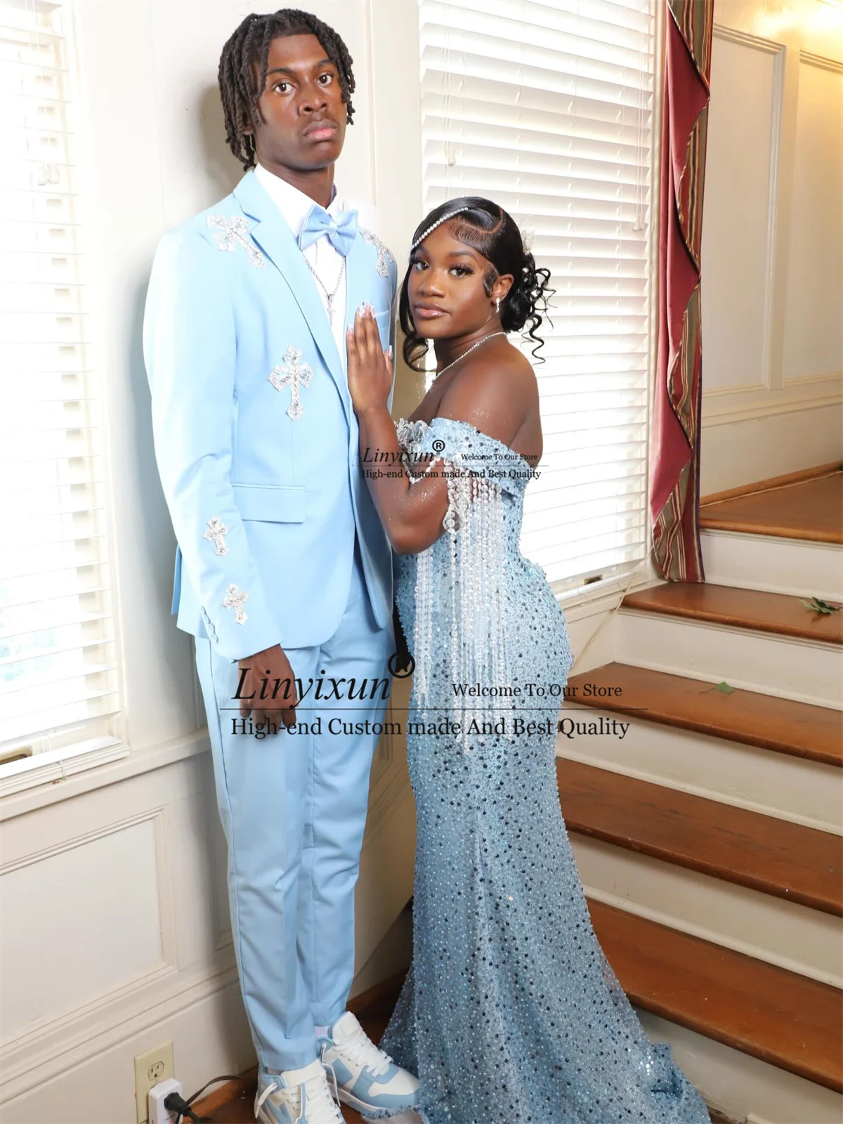 

Мужские повседневные блестящие костюмы с кристаллами, 2 предмета, роскошные, с отложным воротником, для свадьбы и вечеринок, индивидуальный пошив, пиджак и брюки, trajes para hombre