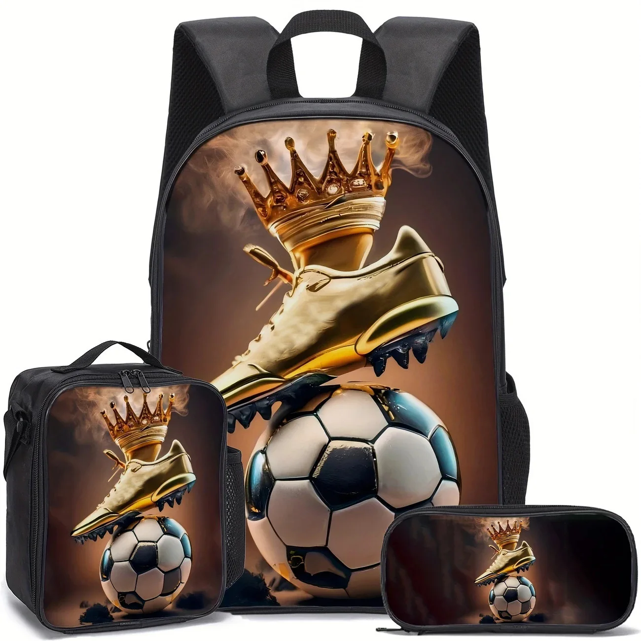 Cartoon Youthful Novelty football 3D Print 3pcs/Set Student Travel bags Laptop Daypack Backpack Crossbody Lunch Bag Pencil Case