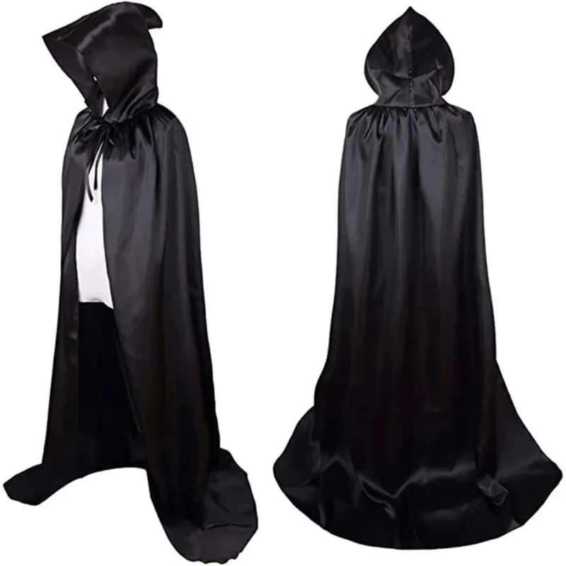 

Hooded Halloween Cloak Soft Unisex Black Robe Witch Long Cape Cosplay Costume Prop Party Performance Supplies Holiday Decoration