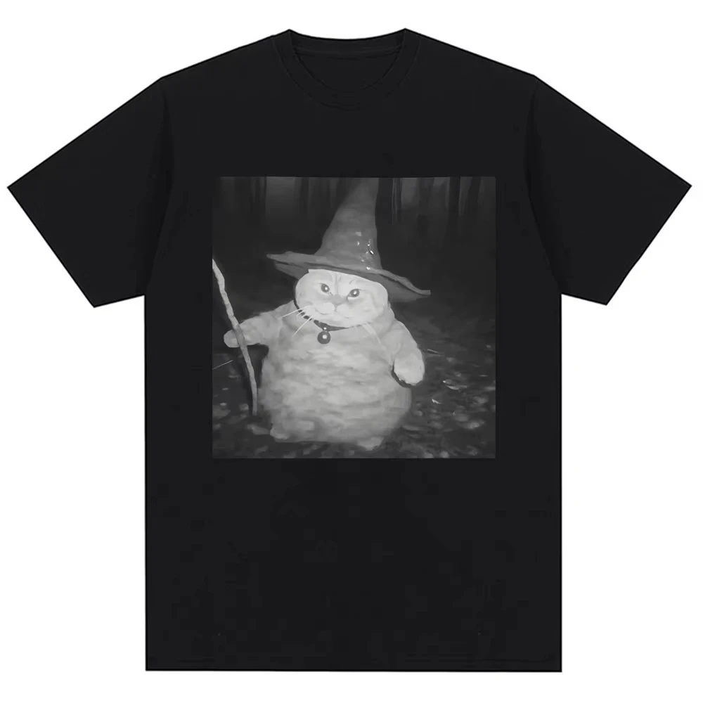 Fat Wizard Cat Funny Meme Graphic T Shirts Trend Humor Joke Novelty Men Women Short Sleeve Oversized Cotton Vintage Male T-shirt