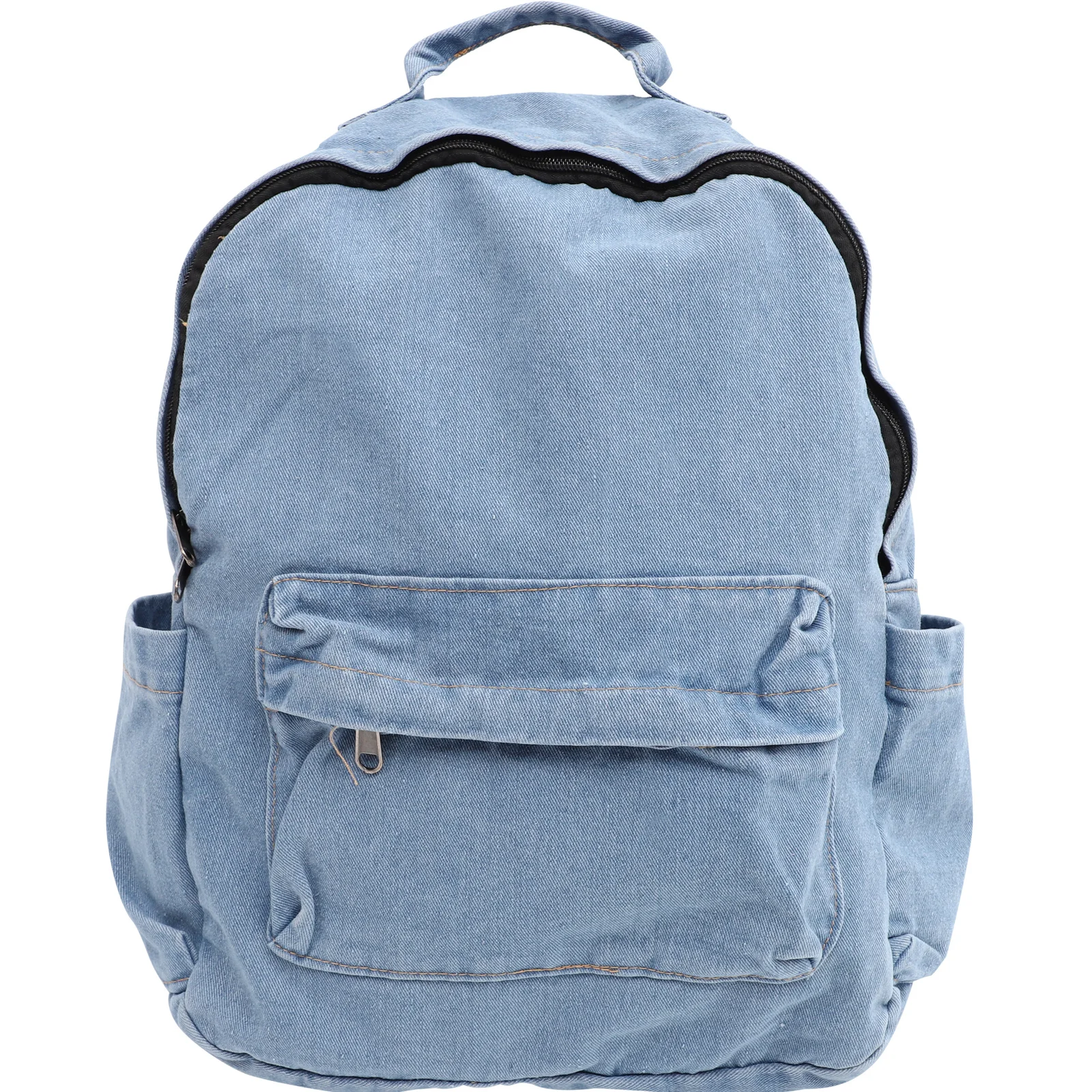 Ransel Denim Biru Muda Kasual Retro Multifungsi Kapasitas Besar Tas Sekolah Ransel Pelajar Tas Harian untuk Perjalanan