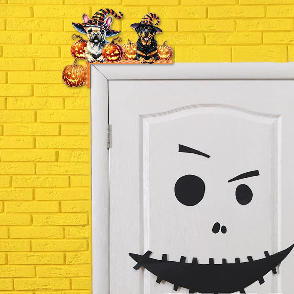 

Pumpkin Diamond Painting Door Corner Sign Rhinestone Door Frame Decor 5D DIY Wooden Door Topper for Indoor Outdoor Wall