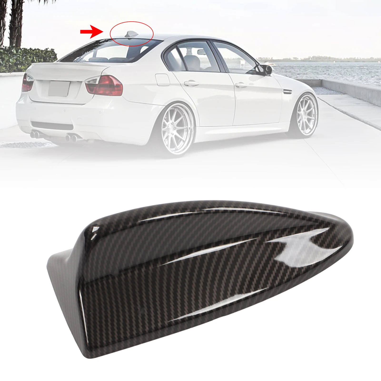 

Car Carbon Fiber Style Shark Fin Antenna Cover Trim Decoration Radio Signal Base Replacement For BMW 3 Series E90 2005‑2011