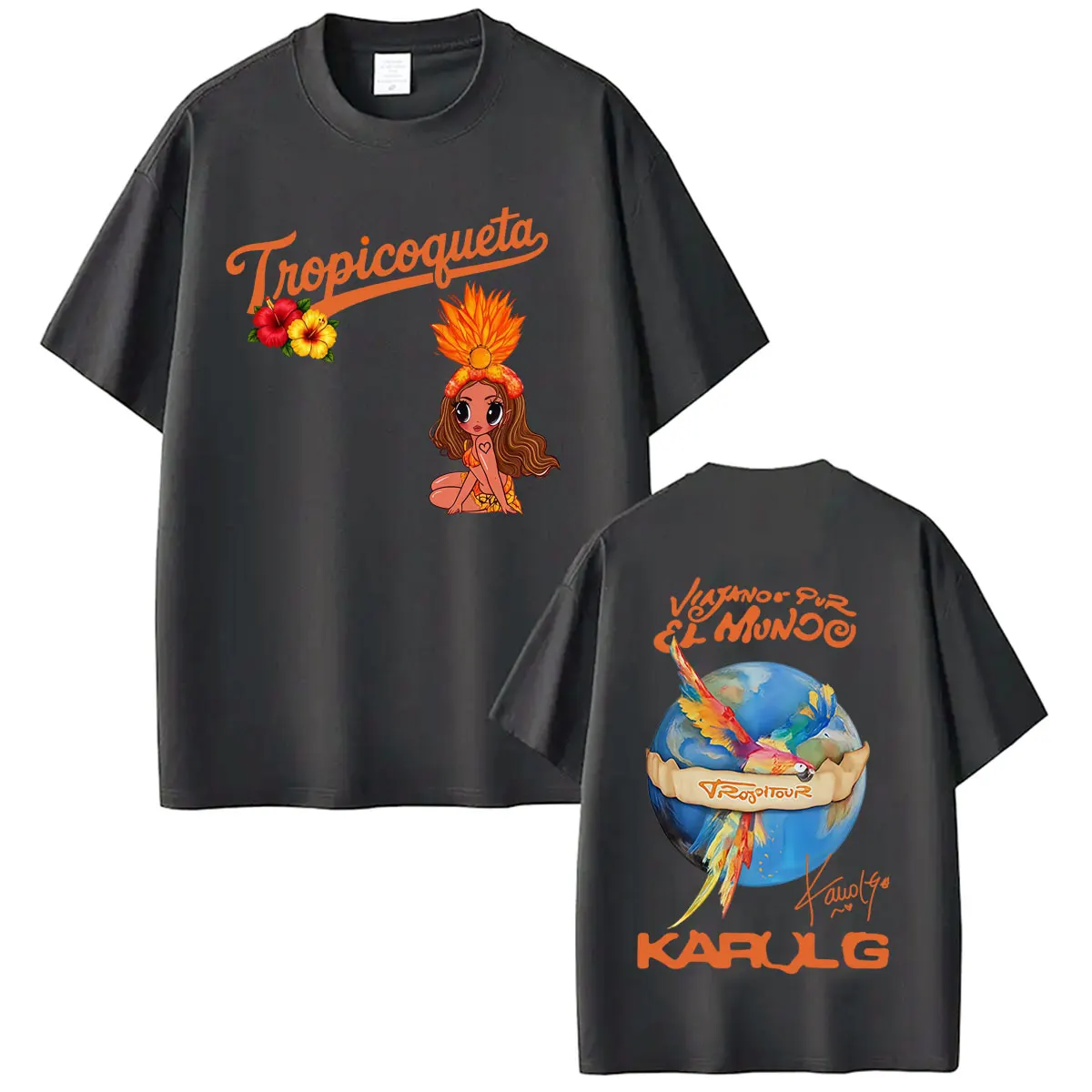 Karol G Viajando Por El Mundo Tropitour 2026 Grafik-T-Shirt für Herren und Damen, modisches Baumwoll-Freizeit-T-Shirt, Hip-Hop-Vintage-T-Shirts – Detail 5