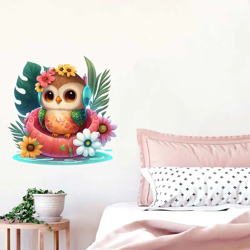 Owl Swimming Ring Wall Sticker Kids Room Bedroom Home Decoration Wallpaper Background Decor Self Adhesive Decals M738