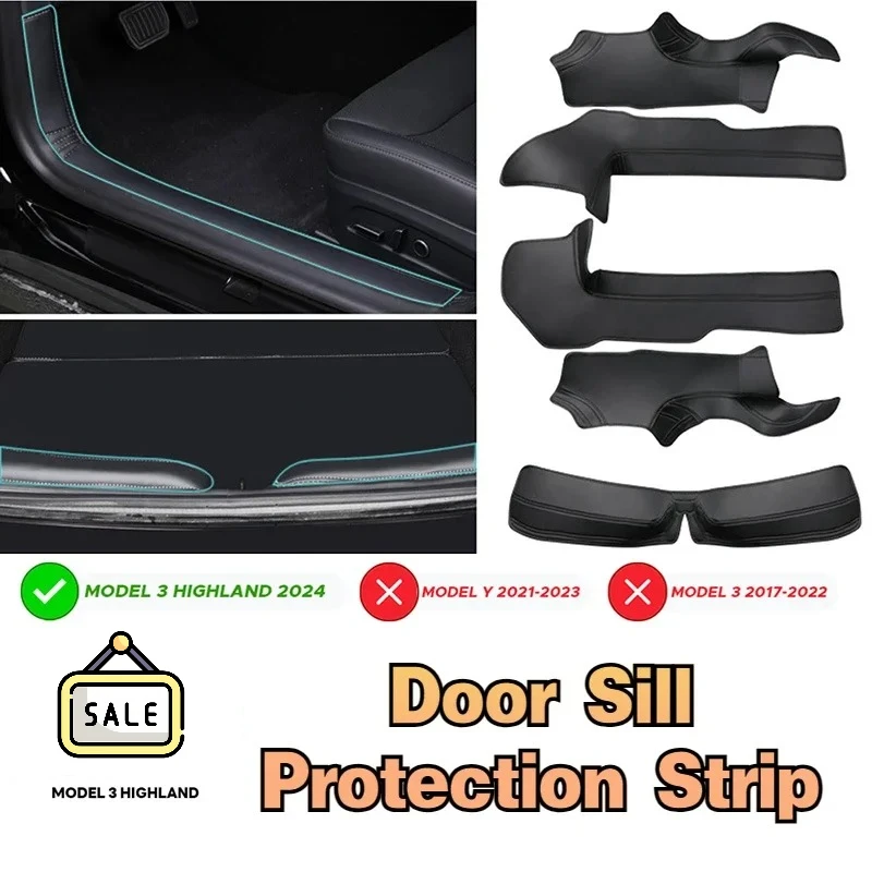 

Накладка на порог передней и задней двери для Tesla Model 3 Highland 2024, пороговая полоса для двери, кожаные аксессуары для интерьера из наппа