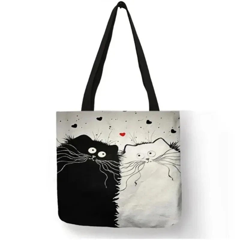 Canvas Bag High-Definition Digital Printed Shopping Bag Cat Pattern Environmentally Friendly And Portable Linen Bag